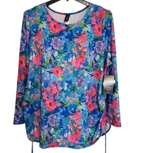NWT Swimsuits For All Sz 20 Long Sleeve Rash Guard Swim Top Floral Print Padded